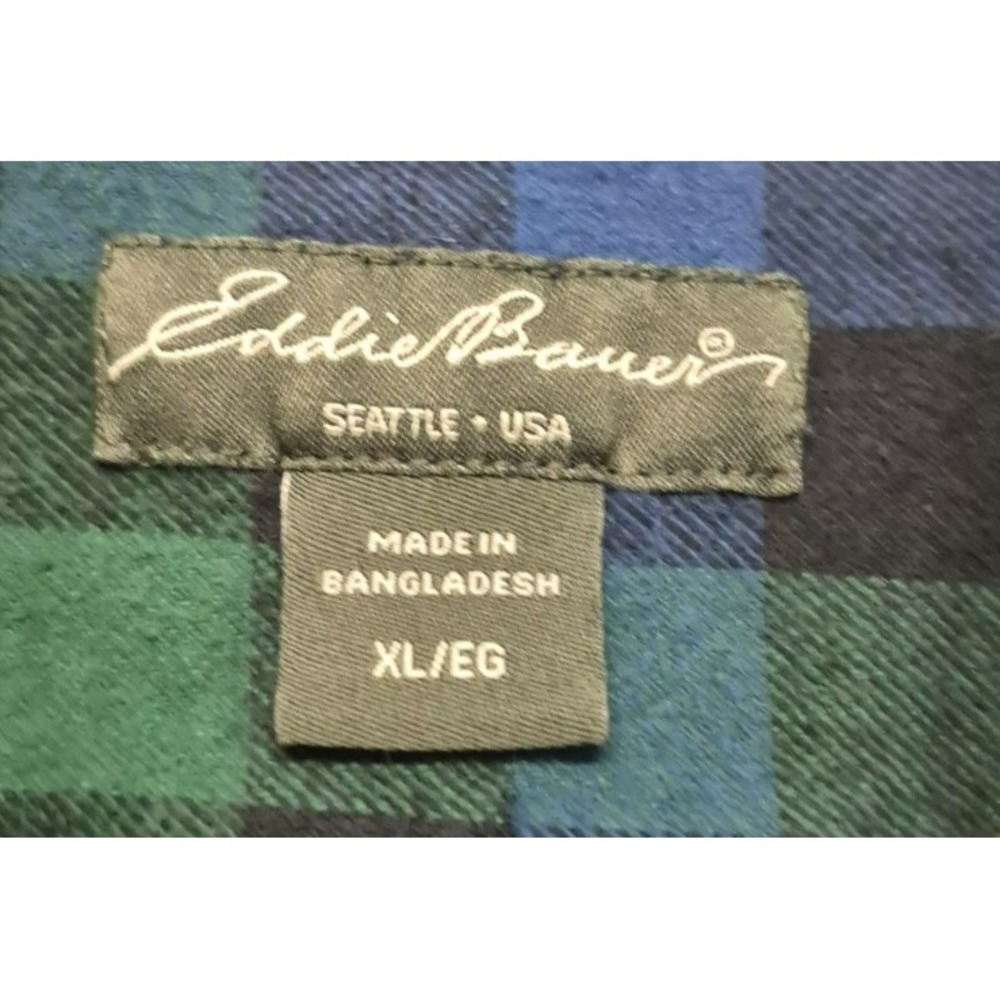 Eddie Bauer men's blue/green/black plaid flannel long sleeves shirt sz. XL - Picture 4 of 10